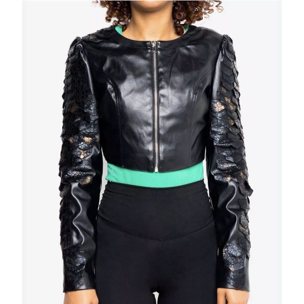 AZALEA WANG MOTO BIKER JACKET XS/S CROPPED FAUX LEATHER GRUNGE PUNK STREETWEAR